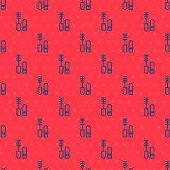 Wall Mural - Blue line Mascara brush icon isolated seamless pattern on red background. Vector.