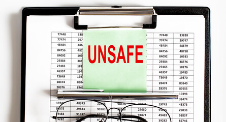 Poster - Closeup of the deadline time of UNSAFE and glasses and pen