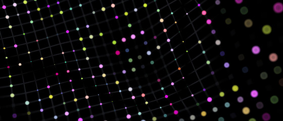 Wall Mural - Abstract background of luminous particles connected by a network. Wave with the connection of dots and lines. 3D rendering.