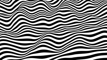 Wall Mural - Abstract optical illusion wave. Black and white lines with distortion effect. Vector geometric stripes pattern.