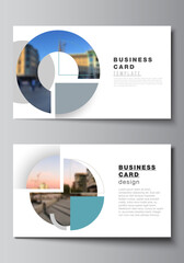 Poster - Vector layout of two creative business cards design templates, horizontal template vector design. Background with abstract circle round banners. Corporate business concept template.