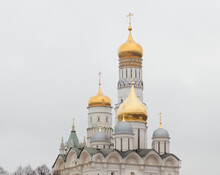 Moscow, Russia. The Kremlin. Ivan The Great Bell Tower And Cathedral Of The Archangel