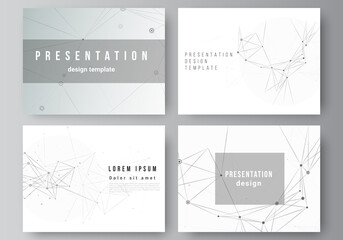 Poster - Vector layout of presentation slides design business templates, template for presentation brochure, brochure cover, report. Gray technology background with connecting lines and dots. Network concept.