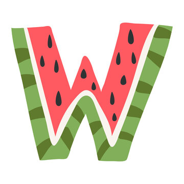 Watermelon in a form of letter W - fruit lettering design. Vector illustration.