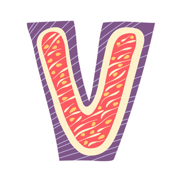Fig in a form of letter V- fruit lettering design. Vector illustration.