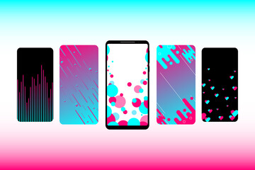 Wall Mural - Social media. Internet application interface on a smartphone screen. Carousel background for a social network in a smartphone. Vector illustration.