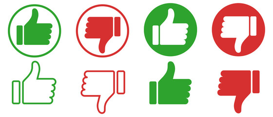 Poster - Thumbs up and thumbs down. Like and dislike icons collection set. Modern graphic elements for web banners, web sites, printed materials, infographics. Vector illustration isolated on white background