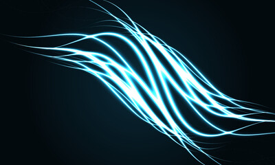 Poster - abstract white line neon light curve wave on dark blue design luxury futuristic technology backgroun