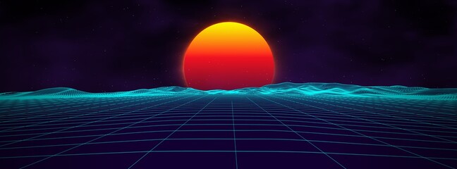Wall Mural - 80s background retro landscape. futuristic neon 1980s style. cyber surface. party background. retro 