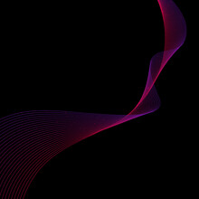 Abstract Pink And Purple Wavy Lines With Particles Dots On Black Background.
