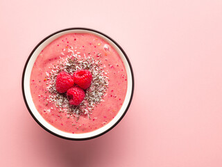 Poster - breakfast smoothie bowl on pink background