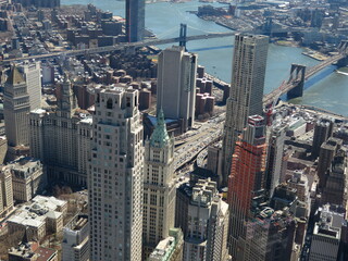 Wall Mural - Panoramic High Angle view landscape of New York downtown and brooklyn cityscape of Brooklyn bridge Manhattan bridge and Williamsburg bridge in New York City, New York State NY, USA