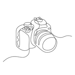 The camera is drawn by one line on a white background. Single line drawing. Continuous line. Vector Eps10