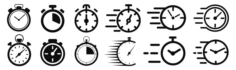 Fast delivery icon with timer. Fast stopwatch line icon. Fast delivery shipping service sign. Speed clock symbol urgency, deadline, time management, competition sign – stock vector