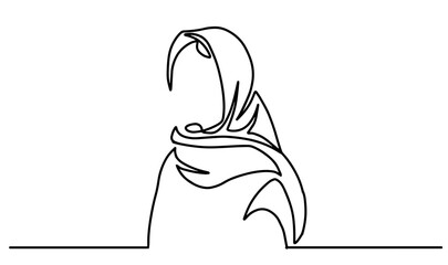 Wall Mural - One line drawing of women wearing hijab scarf. One line drawing of women wearing hijab scarf. Women wearing hijab scarf continuous one line drawing muslim figure illustration