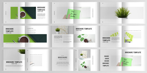 3d realistic vector layout of cover mockup design templates for bifold square brochure, flyer, cover design, book design, brochure cover. Home office concept, study or freelance, working from home.