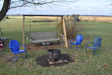 Sticker - Lawn Chairs, Lawn Swing, and Fire Pit in a Yard