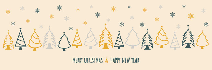 Christmas season and Happy new year season. Christmas tree horizontal design element for card.  Vector illustration