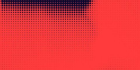 Aufkleber - Halftone in abstract style. Geometric retro banner vector texture. Modern print. Dark blue and red background. Light effect
