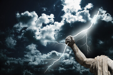 mighty god zeus. the power of king of olympic gods is the ability to throw lightning bolts. fragment
