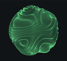 Poster - Glitched and distorted sphere, organic morphing 3d blob set. Concept of data visualization, graph of mathematical function, generative computer art.