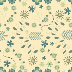 Poster - Green retro flower seamless repeat pattern print background