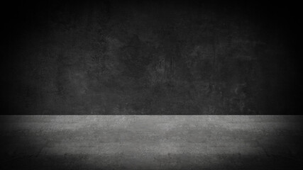 Poster - Room with black anthracite gray grey concrete floor and wall  for interior decoration and spotlight light - used as background studio wall for display your products.