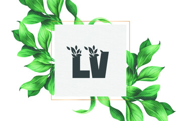 Wall Mural - ,  L V initial floral abstract logo template vector image.