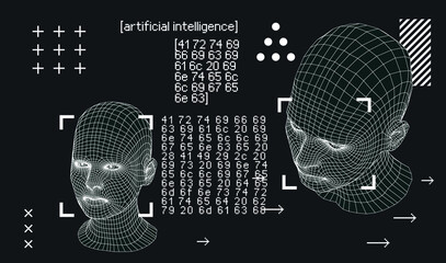 Poster - Silhouette of 3d low poly human head. Concept of Artificial intelligence and Neural Network.