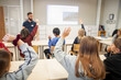 © Johnér - Children raising hands in classroom, Sweden