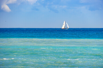 Wall Mural - Beautiful sea landscape of Altea, Spain with sailboat and Ifach