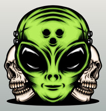Green Alien With Human Skull