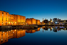 Nighttime View Of Salthouse Docks Next To The Albert Dock In The Cultural Quarter Of Liverpool. Taken 11 June 2014 In Liverpool, Merseyside, UK
