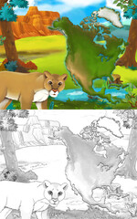 Wall Mural - cartoon scene with wild animal cat puma in nature - illustration