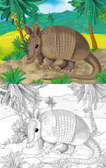 Wall Mural - cartoon scene with wild animal armadillo in nature - illustration