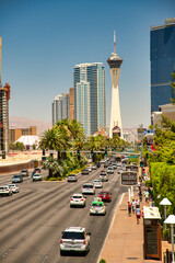 Wall Mural - LAS VEGAS - JULY 1, 2018: View of The Strip and traffic on a sunny summer day