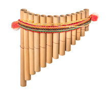 Multi-barrel Flute Isolated On White Background. South American National Musical Instrument Pan Flute.