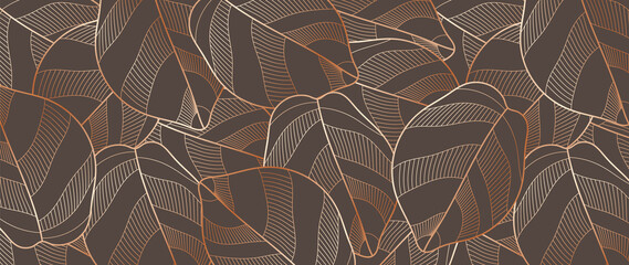 Rose Gold tropical leaves background vector. Luxury natural background for banner, print, wallpaper, wall arts and cover.