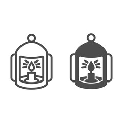 Poster - Lantern with candle line and solid icon, halloween concept, flashlight with candle sign on white background, lamp with flame icon in outline style for mobile concept and web design. Vector graphics.