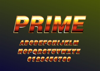 Fototapete - Retro gold metallic font alphabet. Custom typeface template. Font style effect