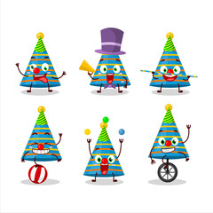 Sticker - Cartoon character of blue party hat with various circus shows