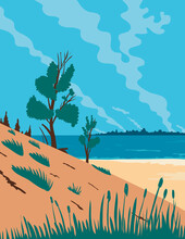 Indiana Dunes National Park  In Northwestern Indiana United States WPA Poster Art Color