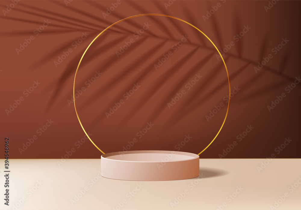 3d display product beige minimal scene with geometric podium platform. cylinder background vector 3d rendering with podium. stand for cosmetic products. Stage showcase on pedestal 3d beige studio - obrazy, fototapety, plakaty 