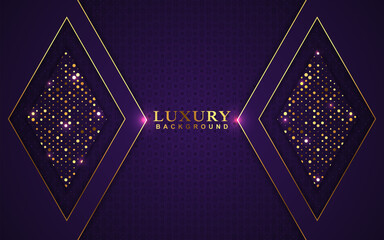 Wall Mural - Luxury geometric background design purple gold element decoration. Elegant paper art shape vector layout premium template for use cover magazine, poster, flyer, invitation, product packaging, web