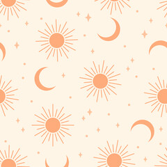 Wall Mural - seamless pattern with sun and moon. contemporary composition. boho wall decor. mid century art print