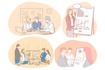 Poster - marketing finance teamwork business communication presentation, statistics concept. business people 