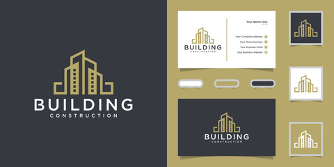 Wall Mural - Inspirational building with line art style logo and business card Premium Vector