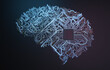 © vchalup - Electronic circuit of brain shape. Artificial intelligence concept. 3D rendered illustration.