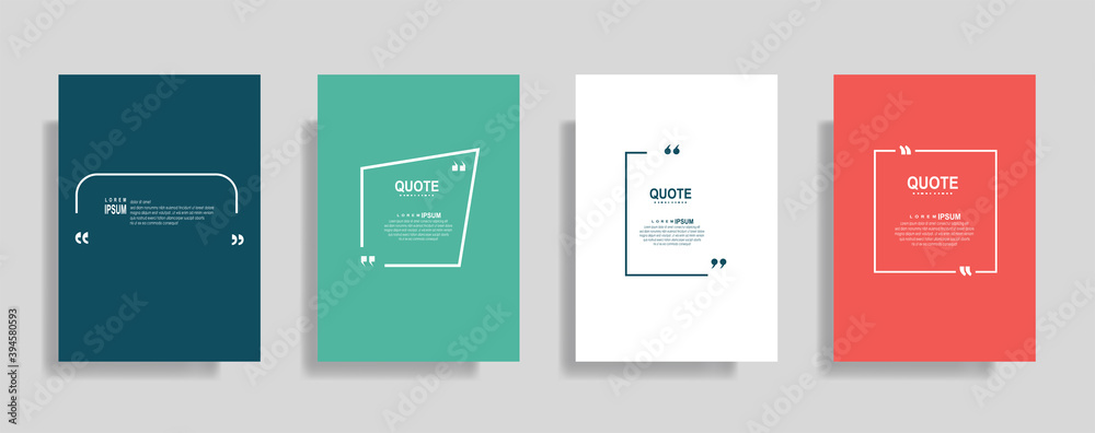 Quote frames blank templates set. Text in brackets, citation empty speech bubbles. Text box isolated on color background. - obrazy, fototapety, plakaty 