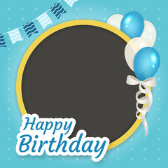 Happy birthday with circle frame and balloons